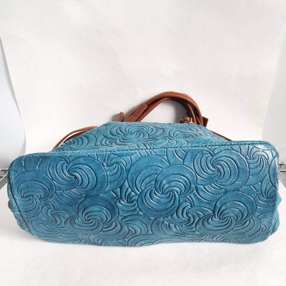 New Massimo Castelli Shoulder Bag Rose Textured Leather Convertible Teal Tan Bag - Picture 7 of 14